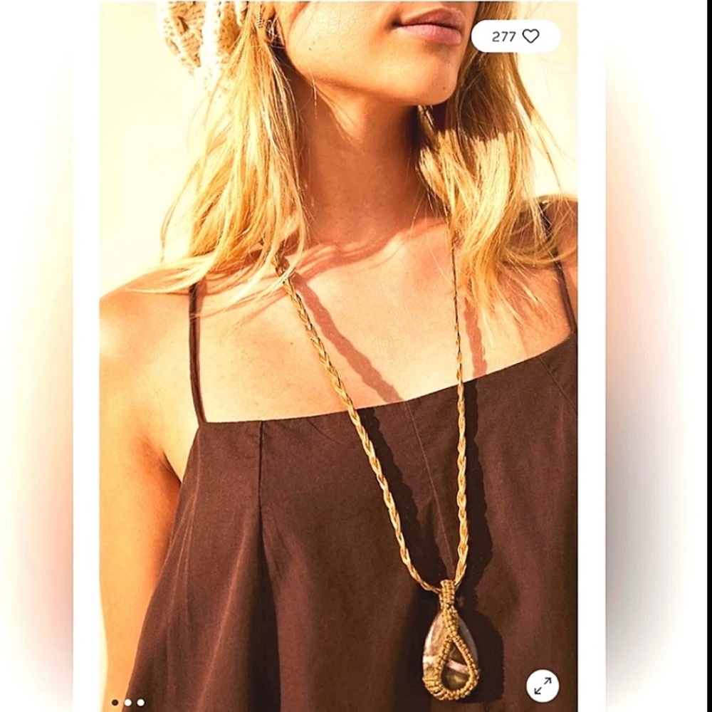 FREE PEOPLE Genuine Stone Pendant Boho Necklace-NWT $68